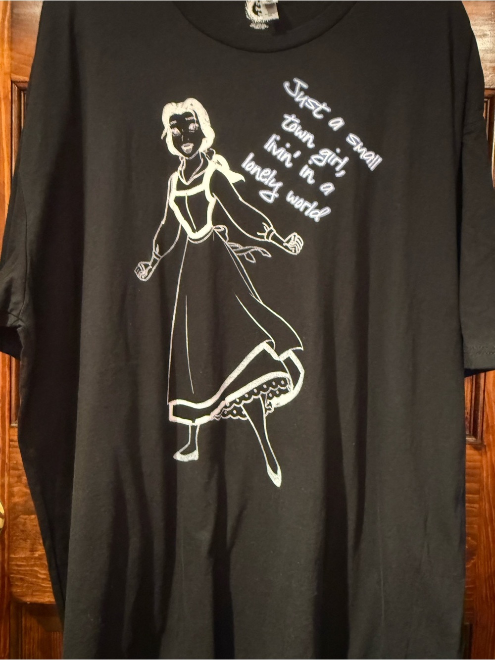 Dylan’s designs Disney’s Belle Black Short Sleeve Tee with White Outline Graphic